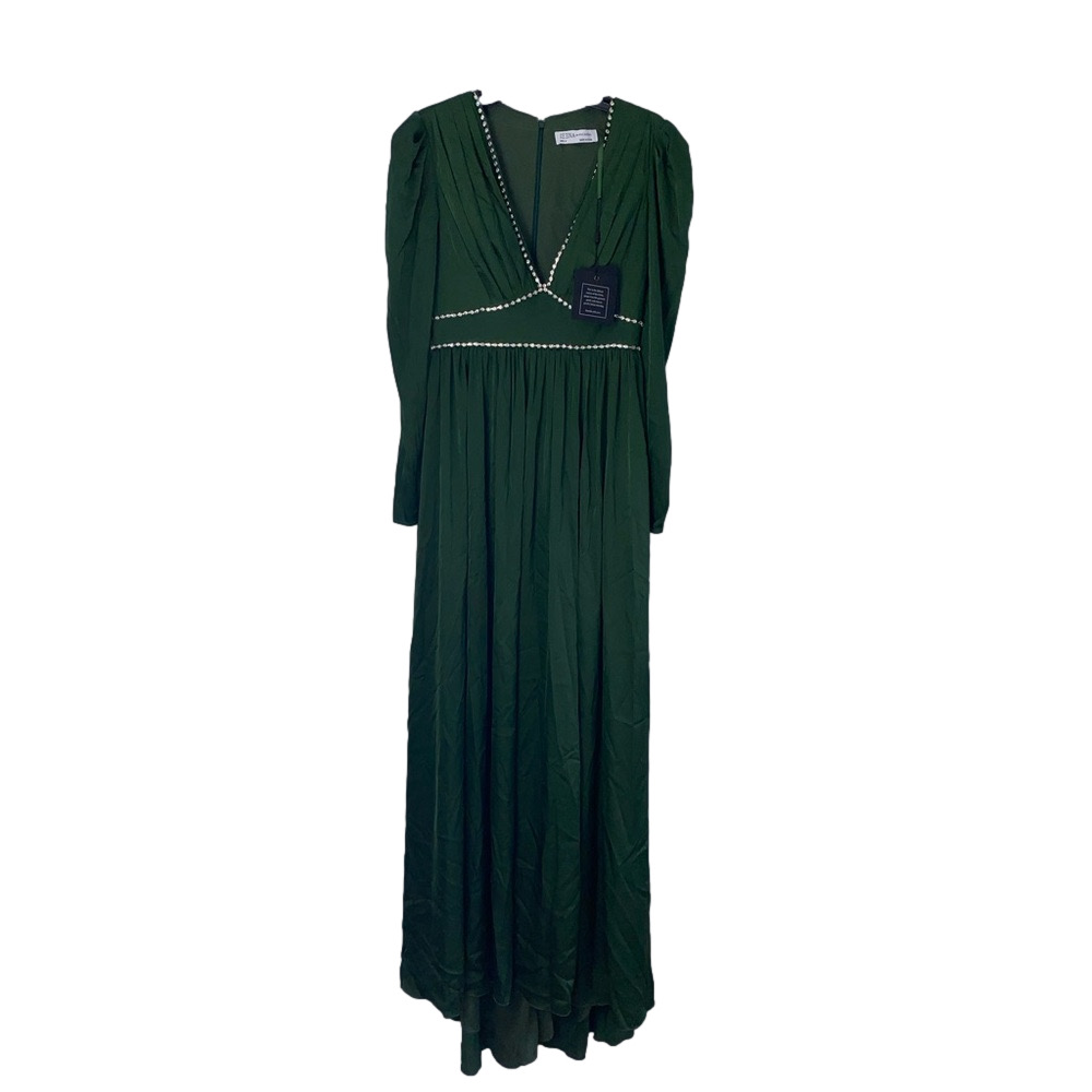 IEENA FOR MAC DUGGAL Rhinestone Trim Puff Sleeve Gathered Formal Gown Green Sz 6 - Picture 5 of 12